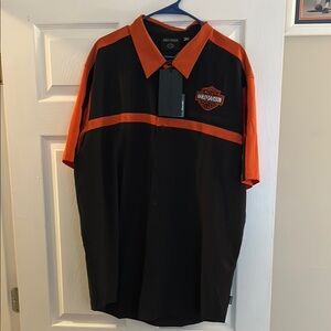 Harley-Davidson Black and Orange Casual Button Down Shirt
